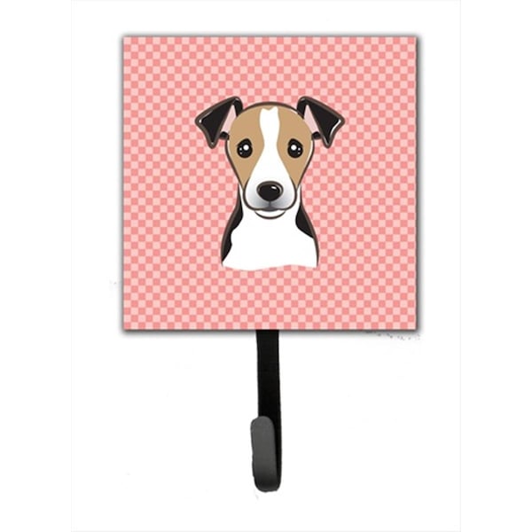 Carolines Treasures Checkerboard Pink Jack Russell Terrier Leash or Key Holder- 4.25 W x 7 H In. BB1261SH4 - main